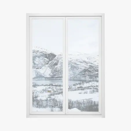 Window decal serene winter mountainscape over an icy lake • Wallissimo®