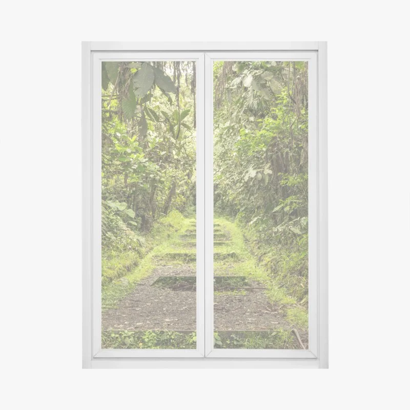 Window decal lush jungle pathway through verdant rainforest