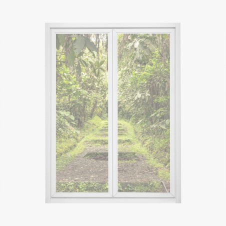 Window decal lush jungle pathway through verdant rainforest • Wallissimo®