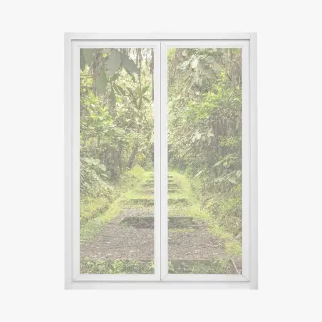 Window decal lush jungle pathway through verdant rainforest • Wallissimo®