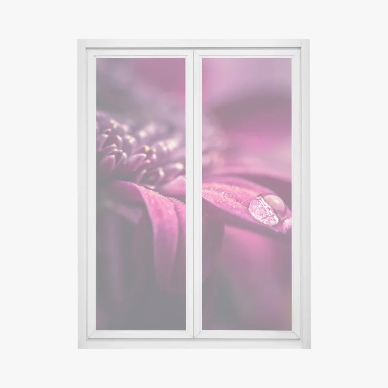 Window decal purple macro blossom with dewdrop