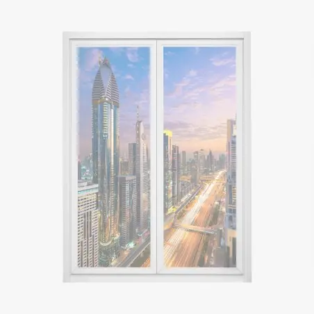 Window decal Dubai skyline at dusk • Wallissimo®