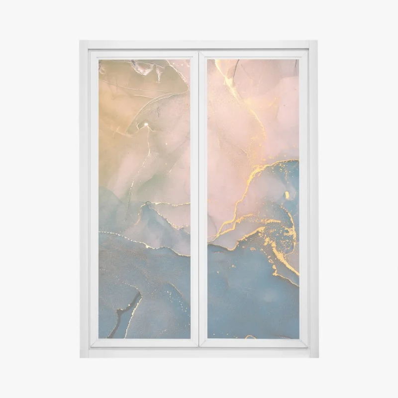 Window decal blue and gold abstract marble pattern