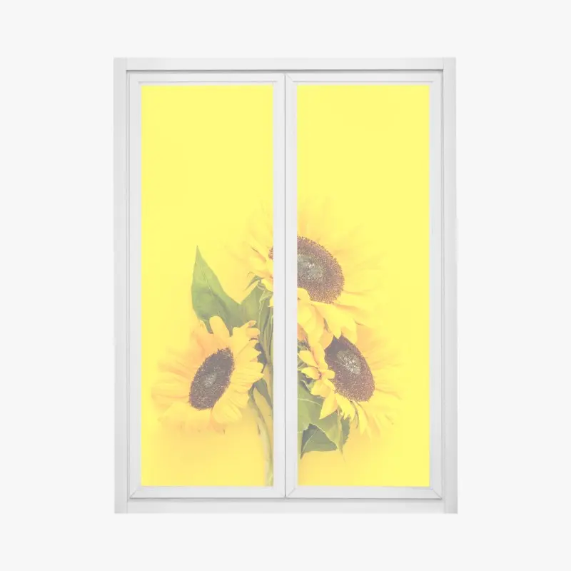 Window decal bright sunflower bouquet on yellow background