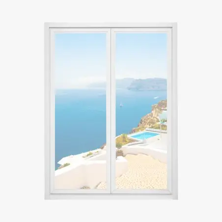 Window decal Santorini coastal view with white architecture • Wallissimo®