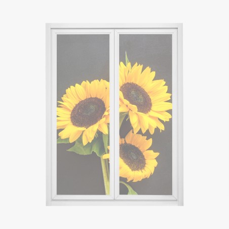 Window decal vibrant sunflower trio on black background • Wallissimo®