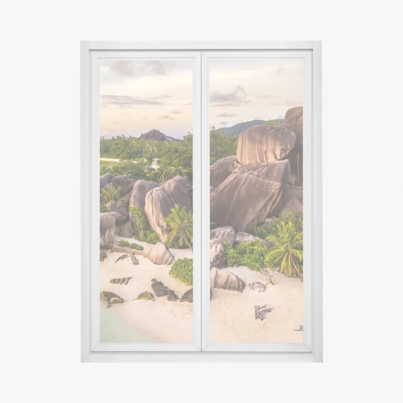Window decal Anse d'Argent tropical granite beach