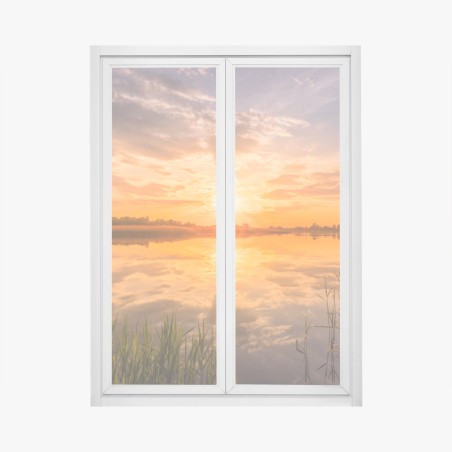 Window decal golden sunset over tranquil lake • Wallissimo®