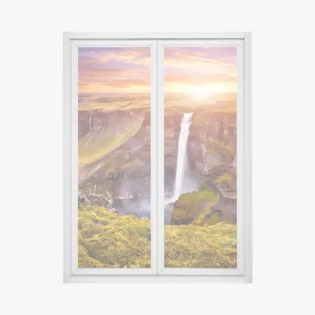 Window decal Haifoss waterfall sunset panorama • Wallissimo®