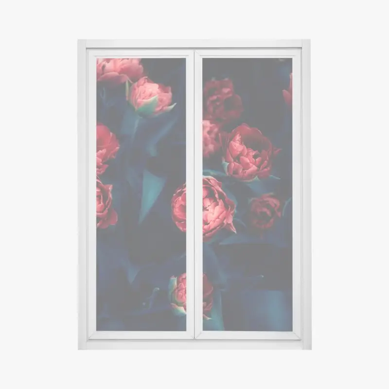 Window decal moody red tulip bouquet