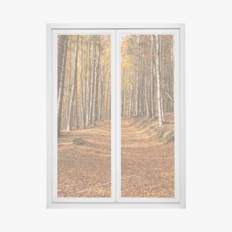 Window decal autumn forest path with golden leaves