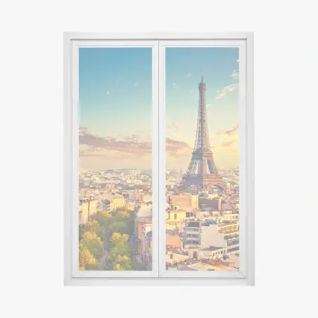 Window decal sunset over Paris skyline with eiffel tower • Wallissimo®