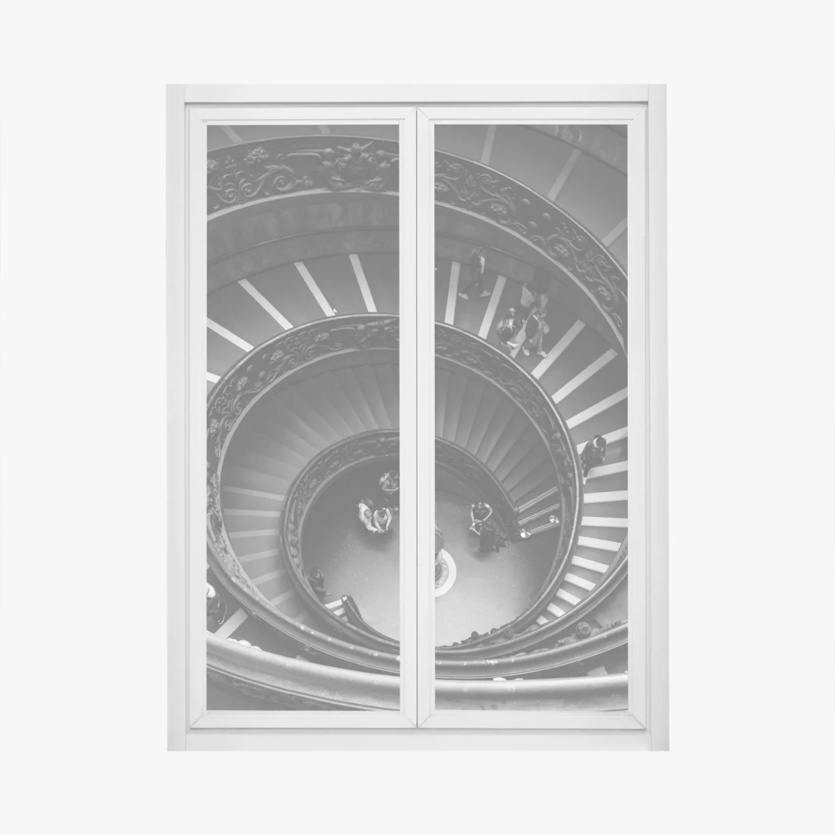 Window decal dramatic spiral staircase in monochrome • Wallissimo® Window decal dramatic spiral staircase in monochrome • Wallissimo®