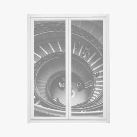 Window decal dramatic spiral staircase in monochrome • Wallissimo®