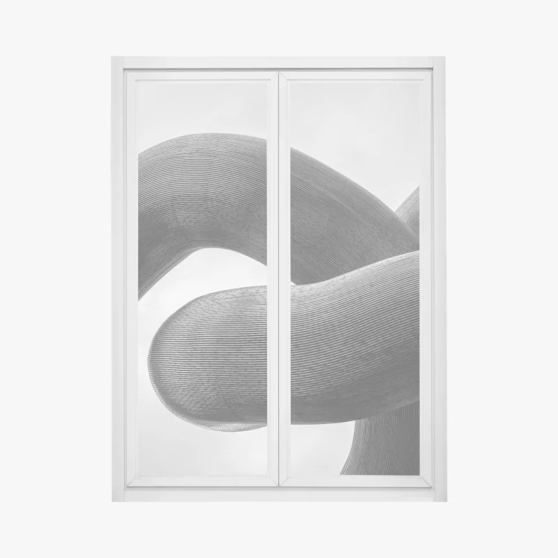 Window decal curved forms abstract sculpture in grayscale
