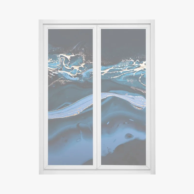 Window decal navy and gold abstract flow