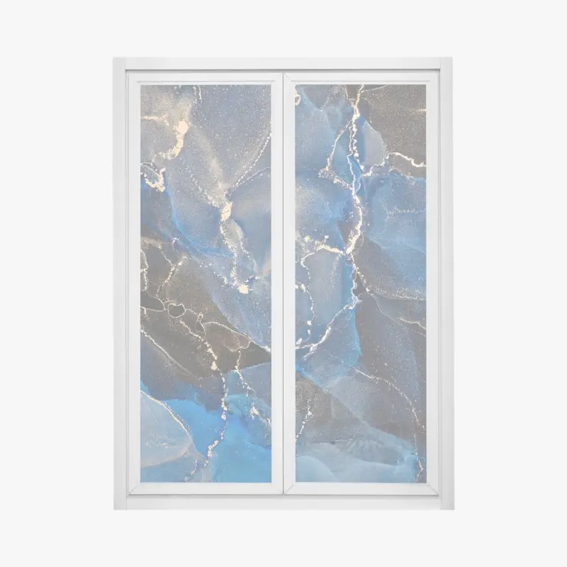 Window decal luxurious blue and gold abstract waves