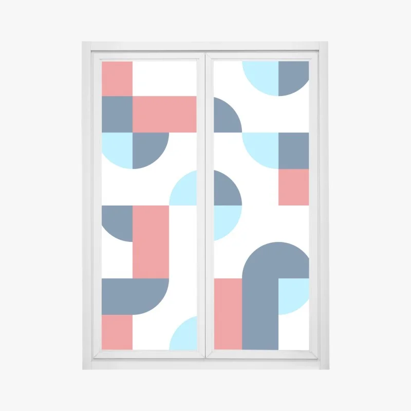 Window decal bold geometric pattern in navy and coral