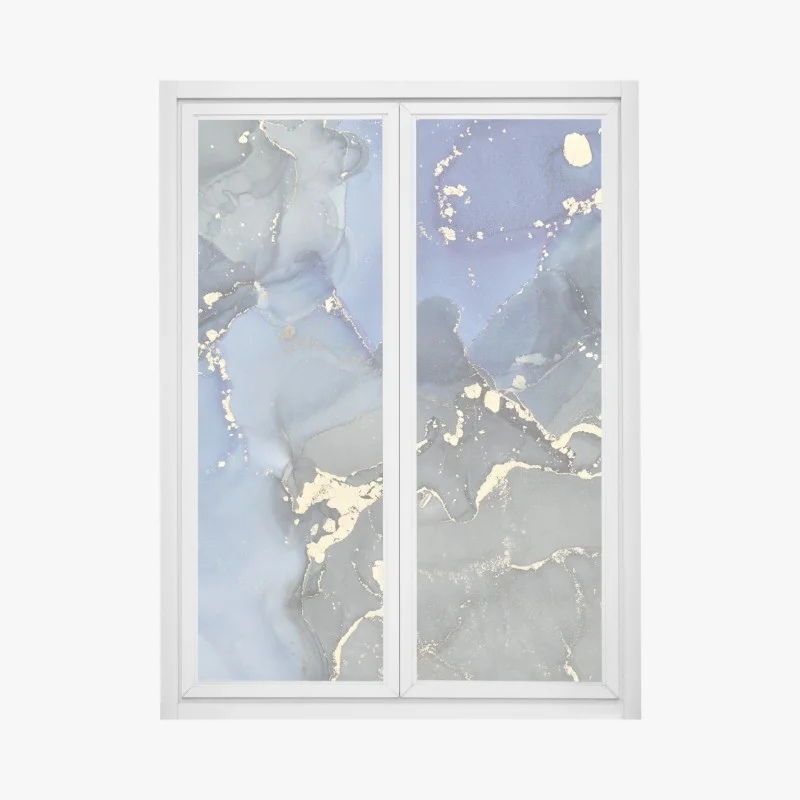 Window decal luxury blue and gold fluid marble abstract