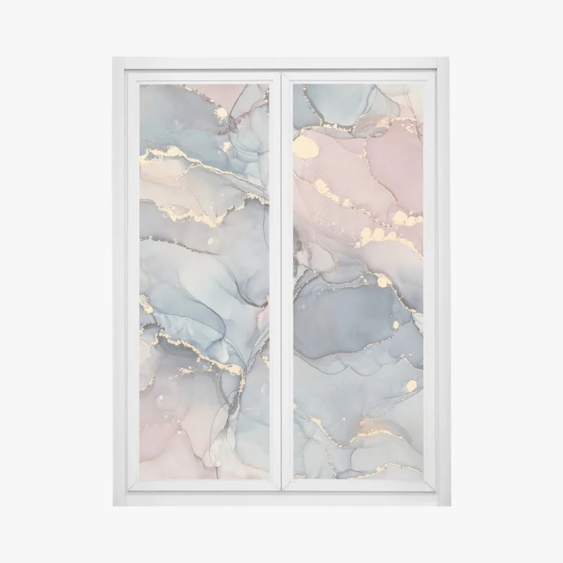 Window decal soft pastel fluid marble with gold veins