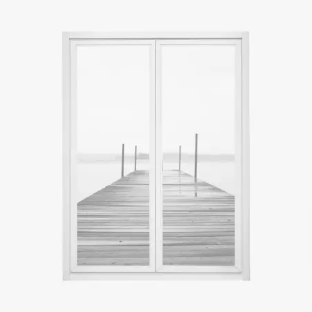 Window decal misty lake pier in monochrome • Wallissimo®