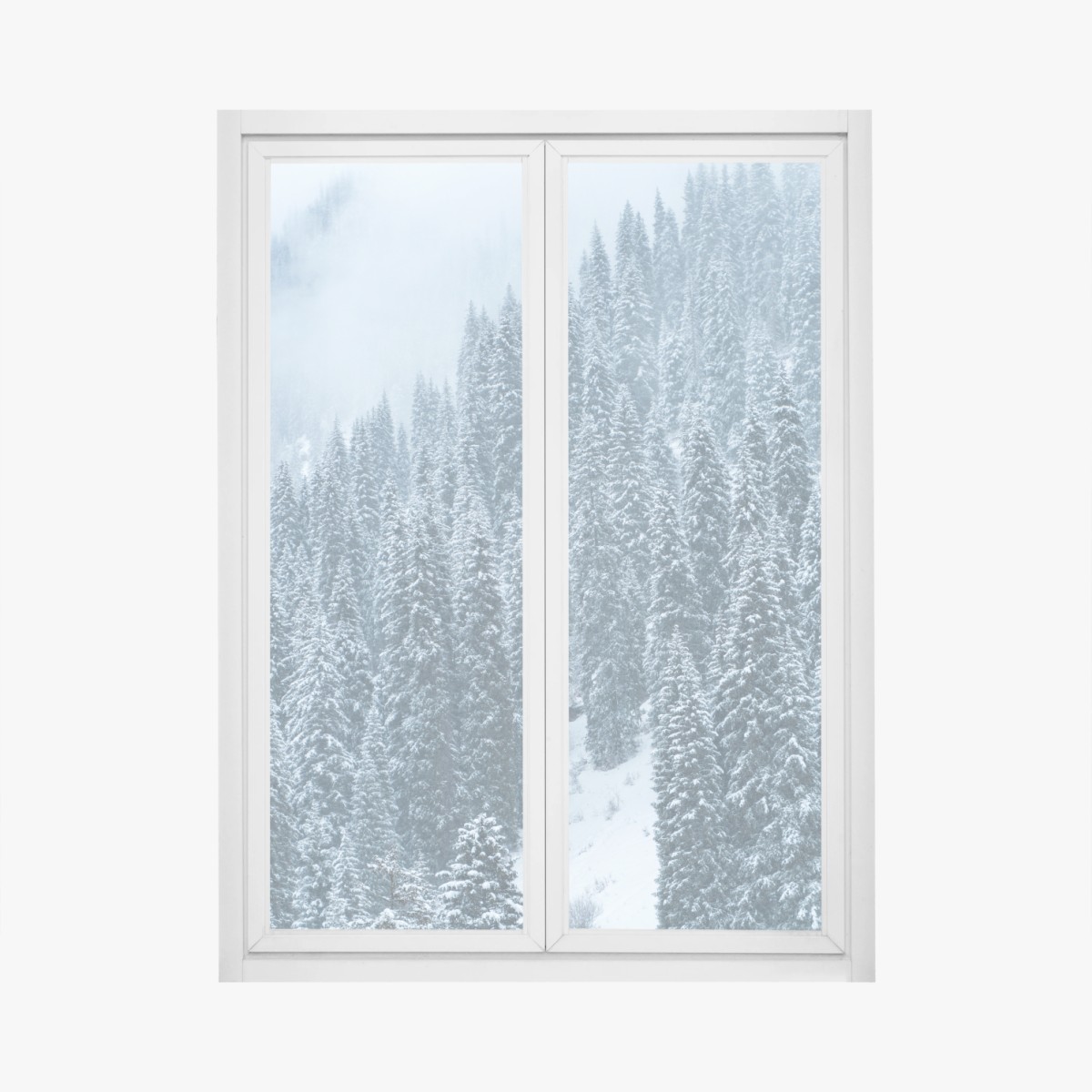 Window decal misty snow-covered pine forest • Wallissimo® Window decal misty snow-covered pine forest • Wallissimo®