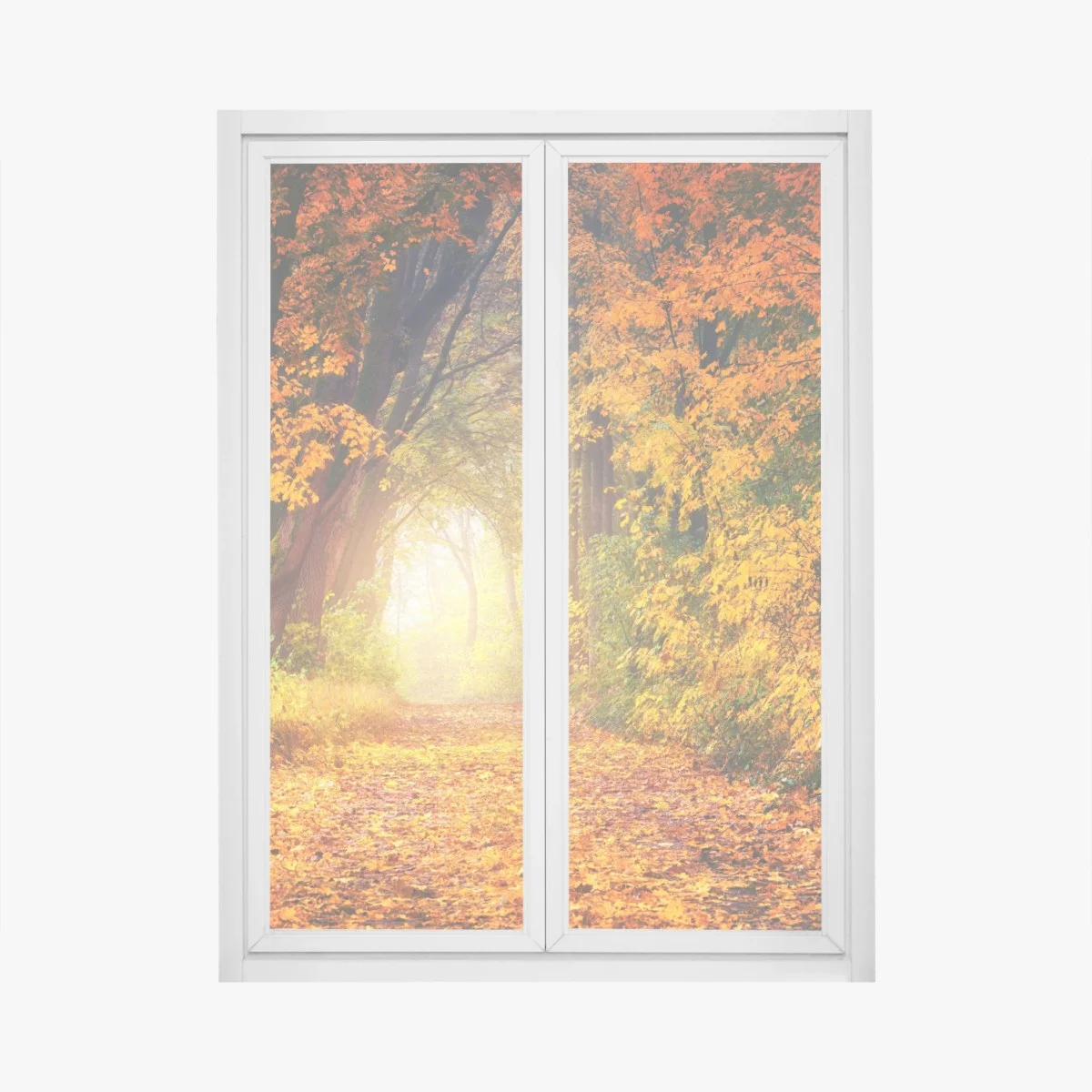 Window decal autumn forest pathway at golden hour • Wallissimo® Window decal autumn forest pathway at golden hour • Wallissimo®