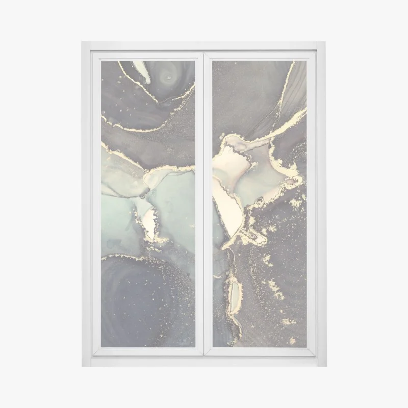 Window decal turquoise and gold abstract fluid art