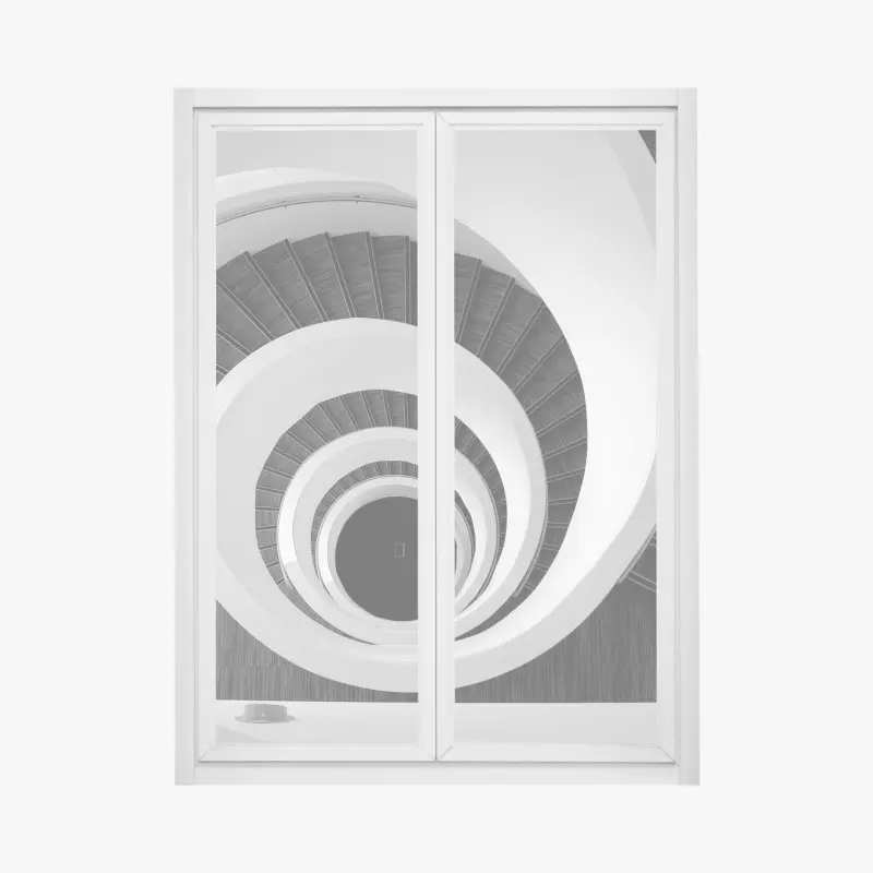 Window decal spiral staircase in monochrome