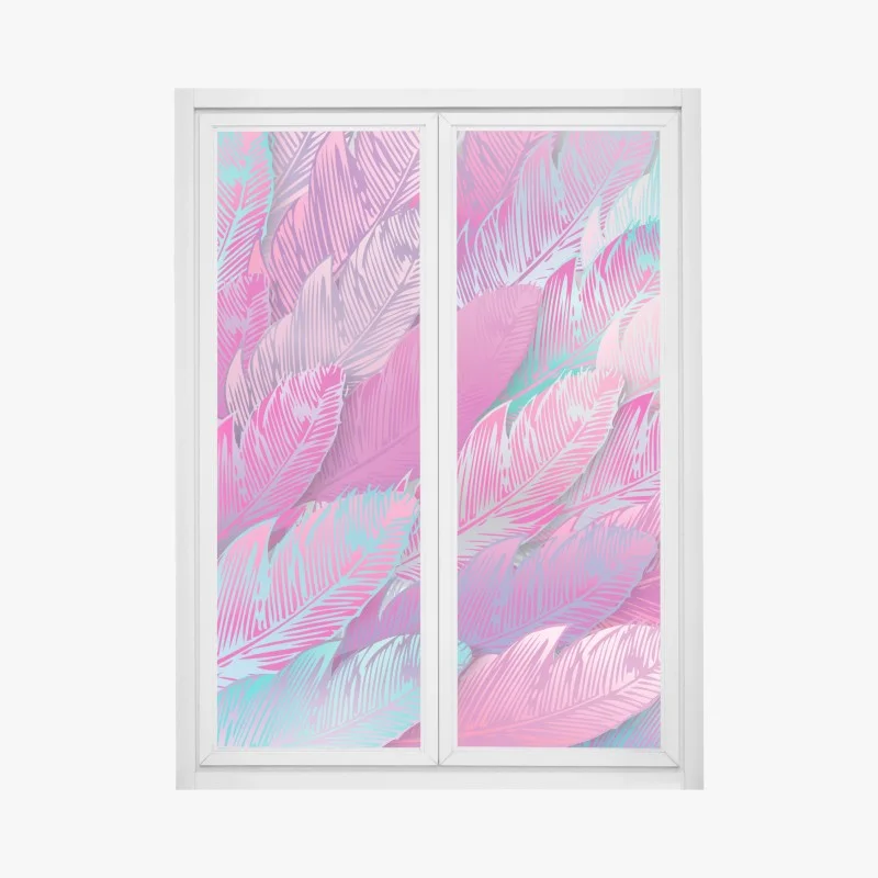 Window decal iridescent pink feather pattern
