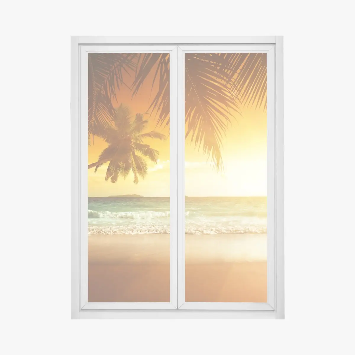 Window decal golden Caribbean sunset over palm beach • Wallissimo® Window decal golden Caribbean sunset over palm beach • Wallissimo®