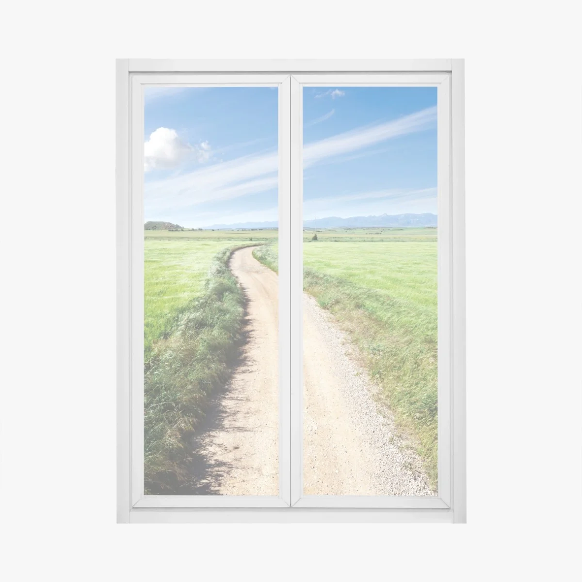 Window decal winding country road through green meadows • Wallissimo® Window decal winding country road through green meadows • Wallissimo®