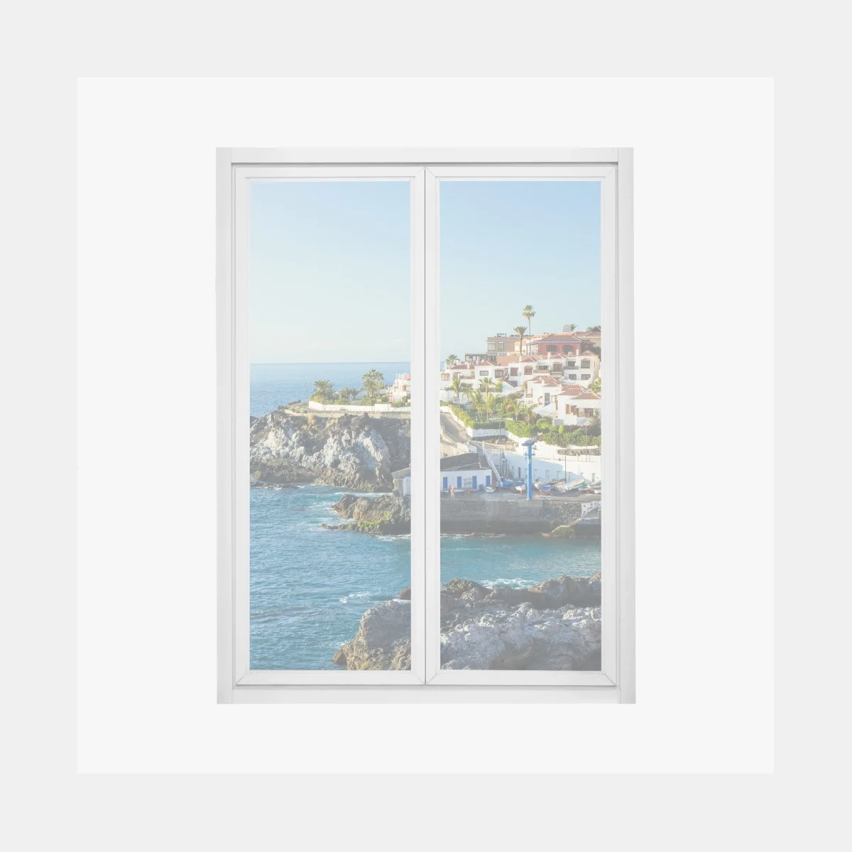 Window decal sunlit coastal village panorama ⁕ Wallissimo® Window decal sunlit coastal village panorama ⁕ Wallissimo®