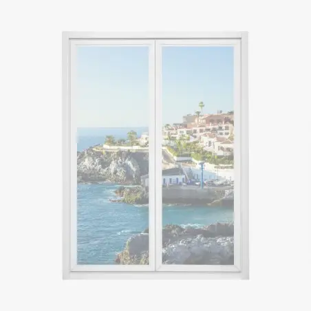 Window decal sunlit coastal village panorama • Wallissimo®