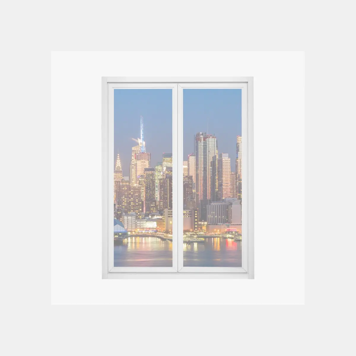 Window decal New York skyline at dusk panoramic print • Wallissimo® Window decal New York skyline at dusk panoramic print • Wallissimo®