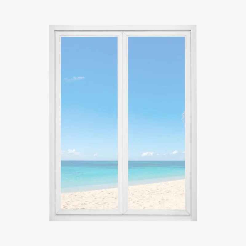 Window decal tropical turquoise beach with palm tree