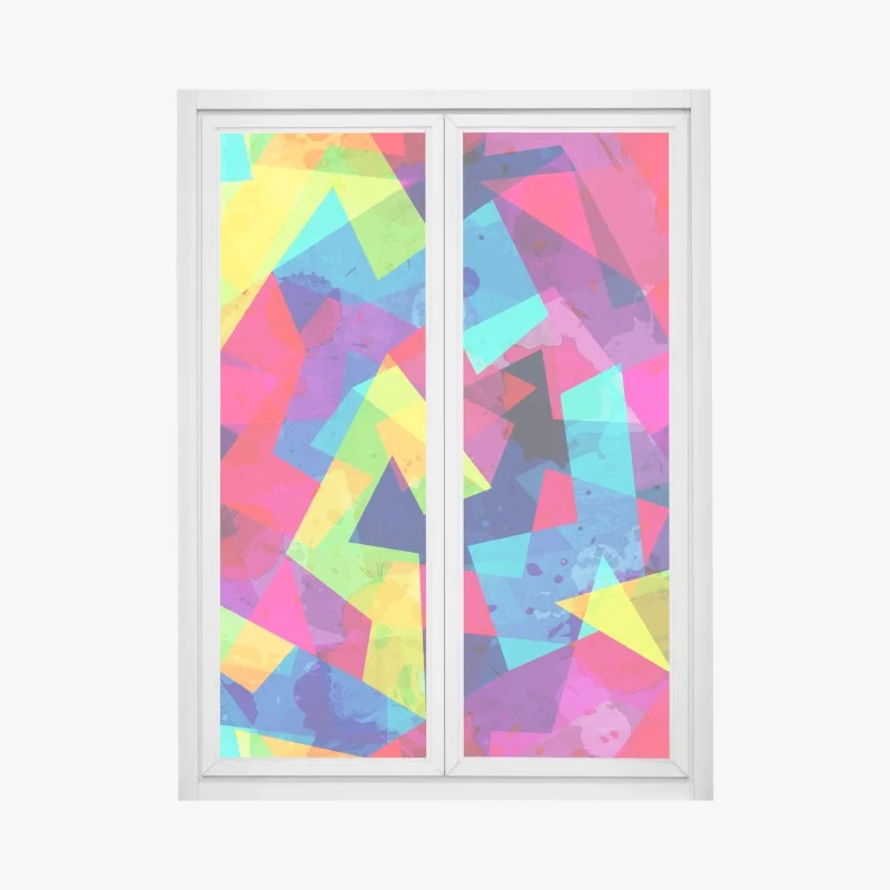Window decal vibrant geometric watercolor collage
