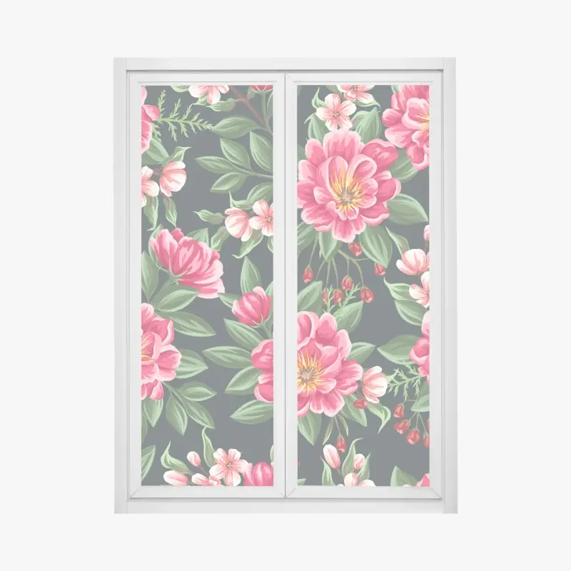 Window decal pink watercolor floral pattern on dark background