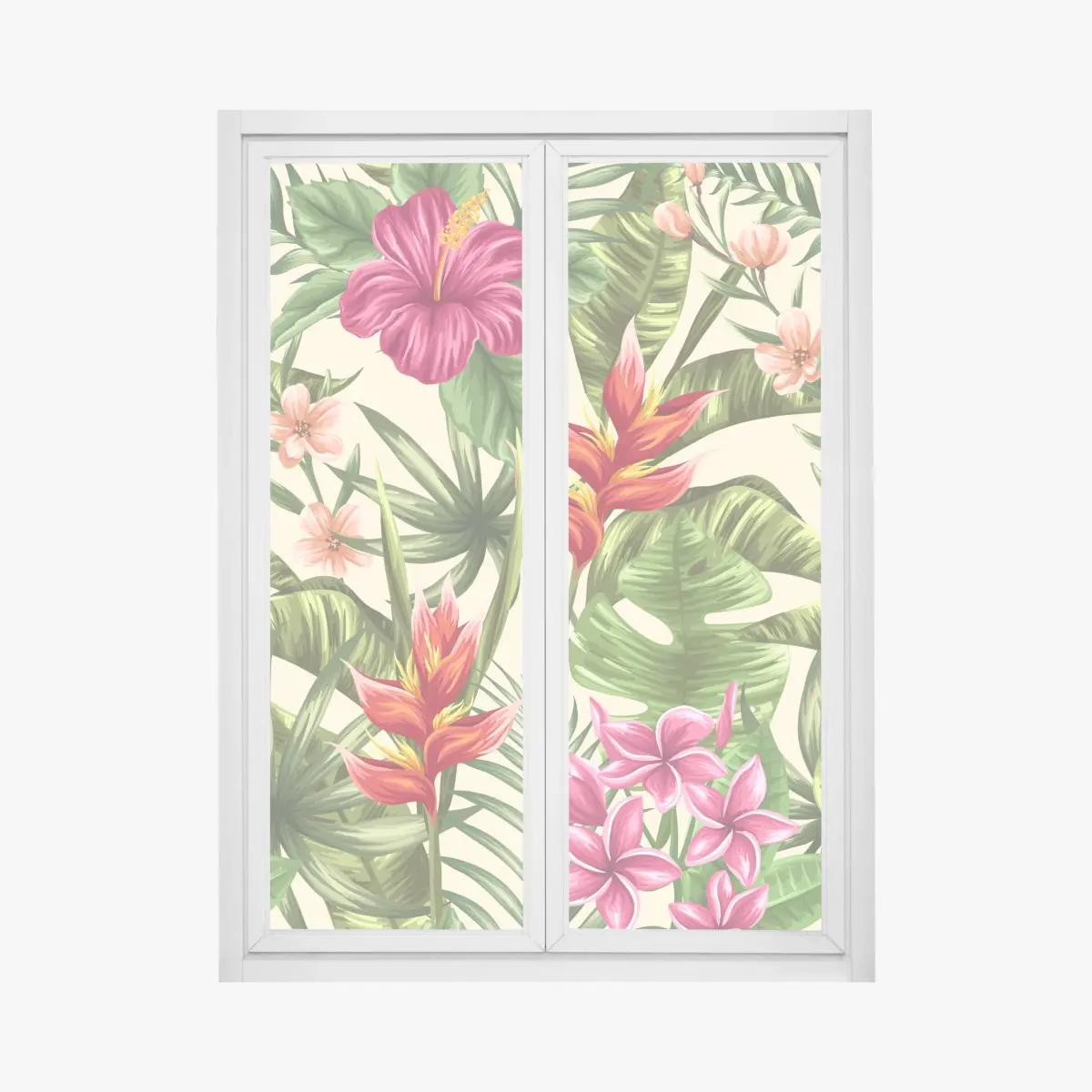 Window decal tropical floral pattern with hibiscus and plumeria • Wallissimo® Window decal tropical floral pattern with hibiscus and plumeria • Wallissimo®
