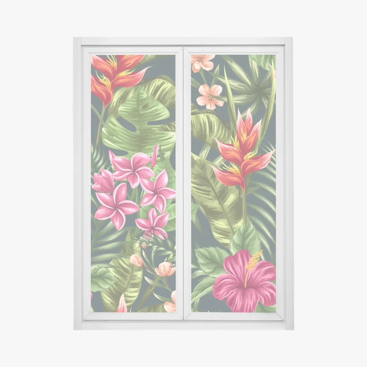 Window decal tropical hibiscus and plumeria floral pattern • Wallissimo® Window decal tropical hibiscus and plumeria floral pattern • Wallissimo®