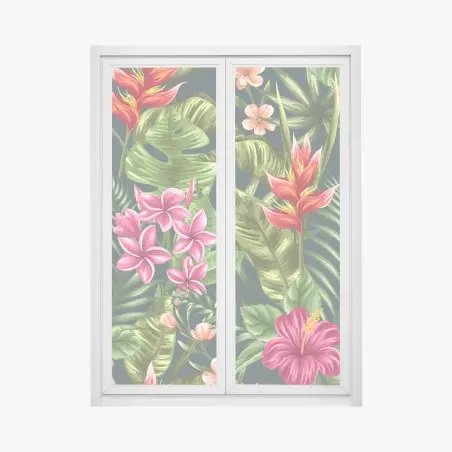 Window decal tropical hibiscus and plumeria floral pattern • Wallissimo®