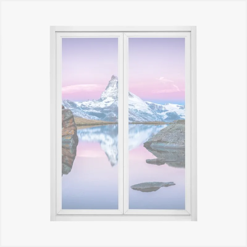 Window decal serene alpine reflection at dusk