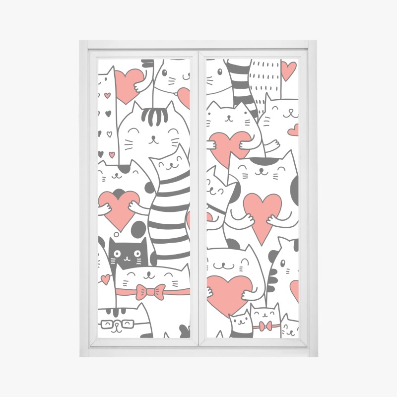Window decal cute cats with hearts pattern