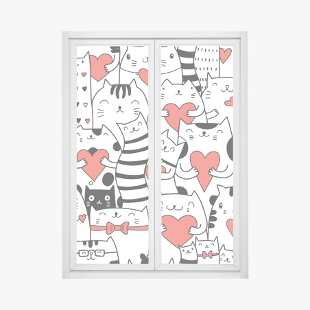 Window decal cute cats with hearts pattern • Wallissimo®