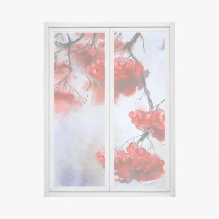 Window decal red berries on branches watercolor art • Wallissimo®