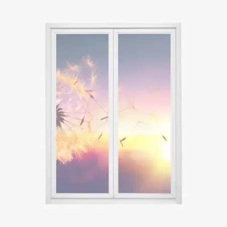 Window decal golden dandelion at sunset • Wallissimo®