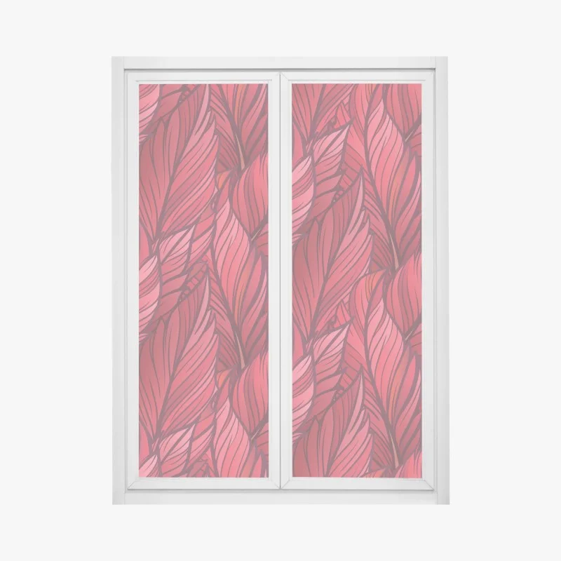 Window decal red botanical leaf pattern