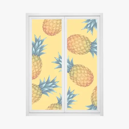 Window decal tropical pineapple pattern on yellow background • Wallissimo®