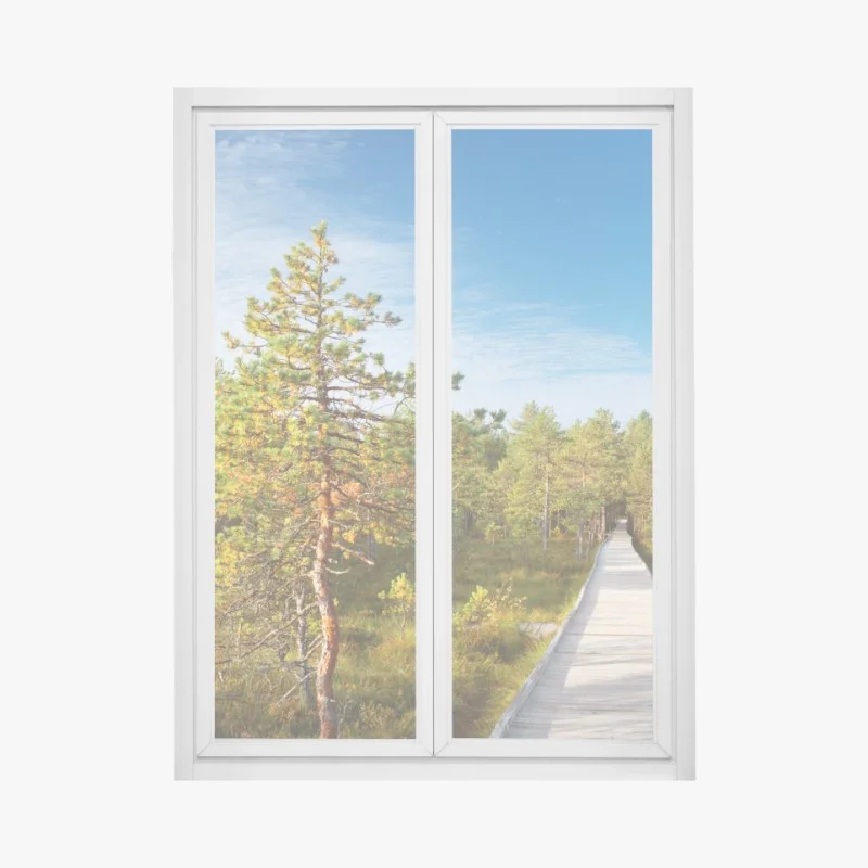 Window decal sunny pine forest boardwalk