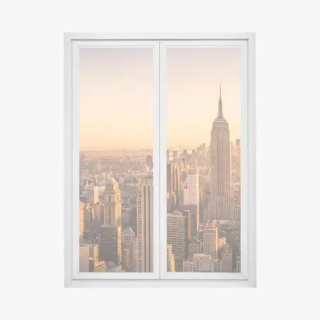 Window decal golden sunset over New York skyline • Wallissimo®